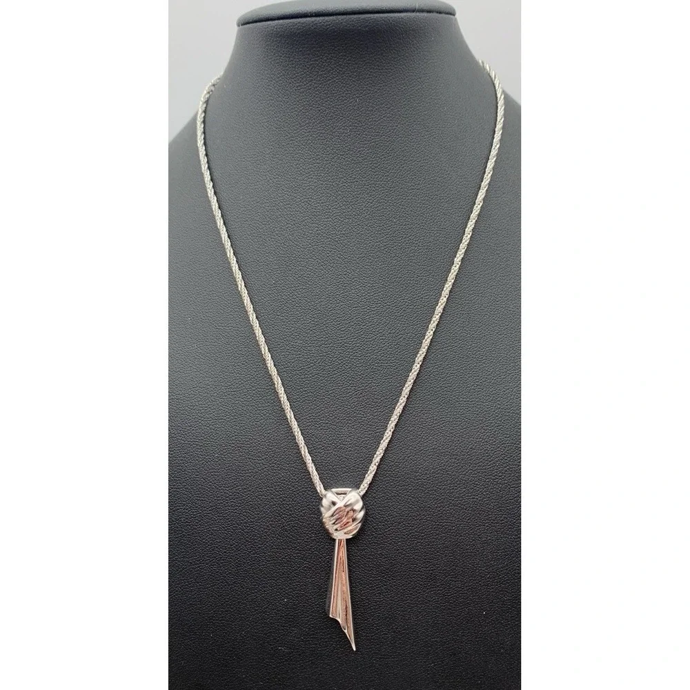 Vintage Monet Silver Tone Knotted Articulated Sash Tie Pendant Twist Rope Chain